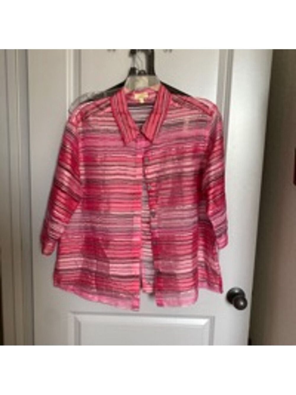 Women's Choices Button Down Shirt XL Pink Black Striped